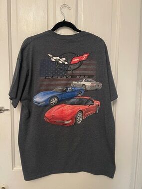 Graphic Tee - Dark Gray with Red & Blue Corvette Cars